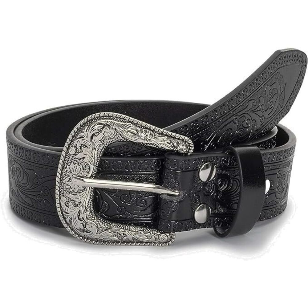 2294 Women Western-belts Rhinestone-cowboy-cowgirl Embossed Floral Pu